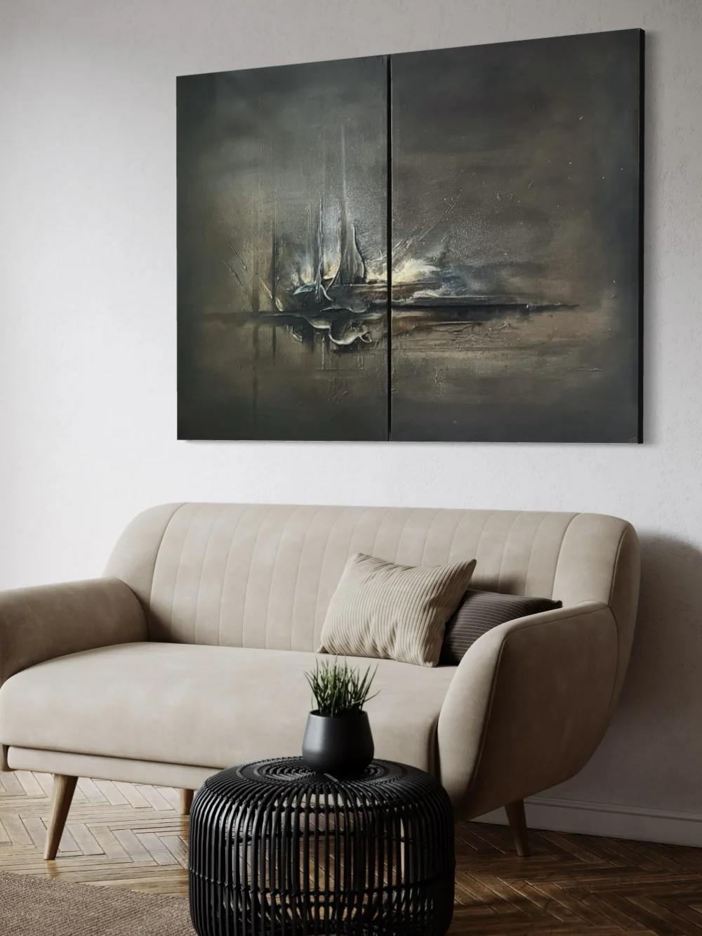 Abstrakt konst med textur, orginalverk Celestial echoes, av svenska konstnären Madelene Stoor, Staar Art
